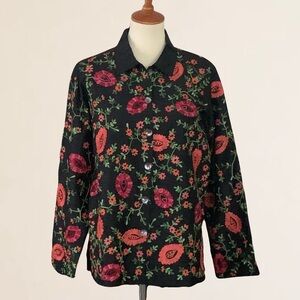 Vintage Laura Ashley Silk Embroidered Shirt / Jacket Fully Lined Button Front